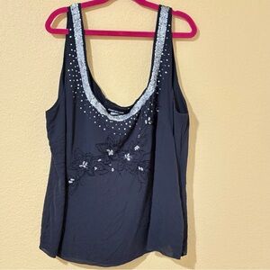 Jones New York Black 100% Silk Beaded Sequin Tank Top Size 16
